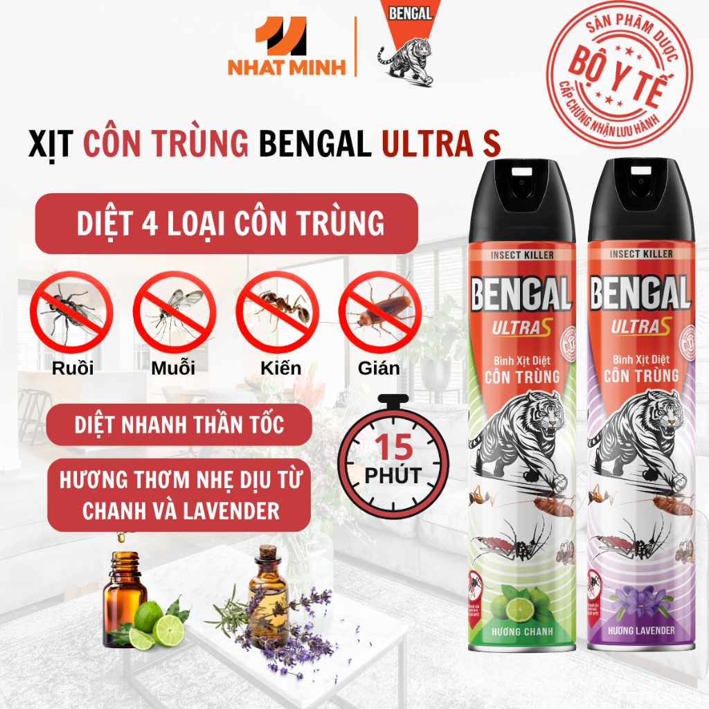 Bengal Ultra S สเปรย์กําจัดแมลง 2 กลิ่น ปลอดภัยสําหรับครอบครัว ความจุ 500ml