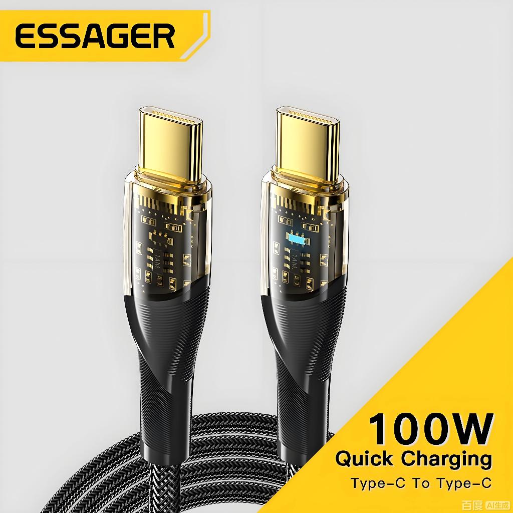 ESSAGER USB C ถึง USB Type C 4.0 PD 60W/100W Fast สายชาร์จสําหรับ Samsung Huawei Mote 8 pro