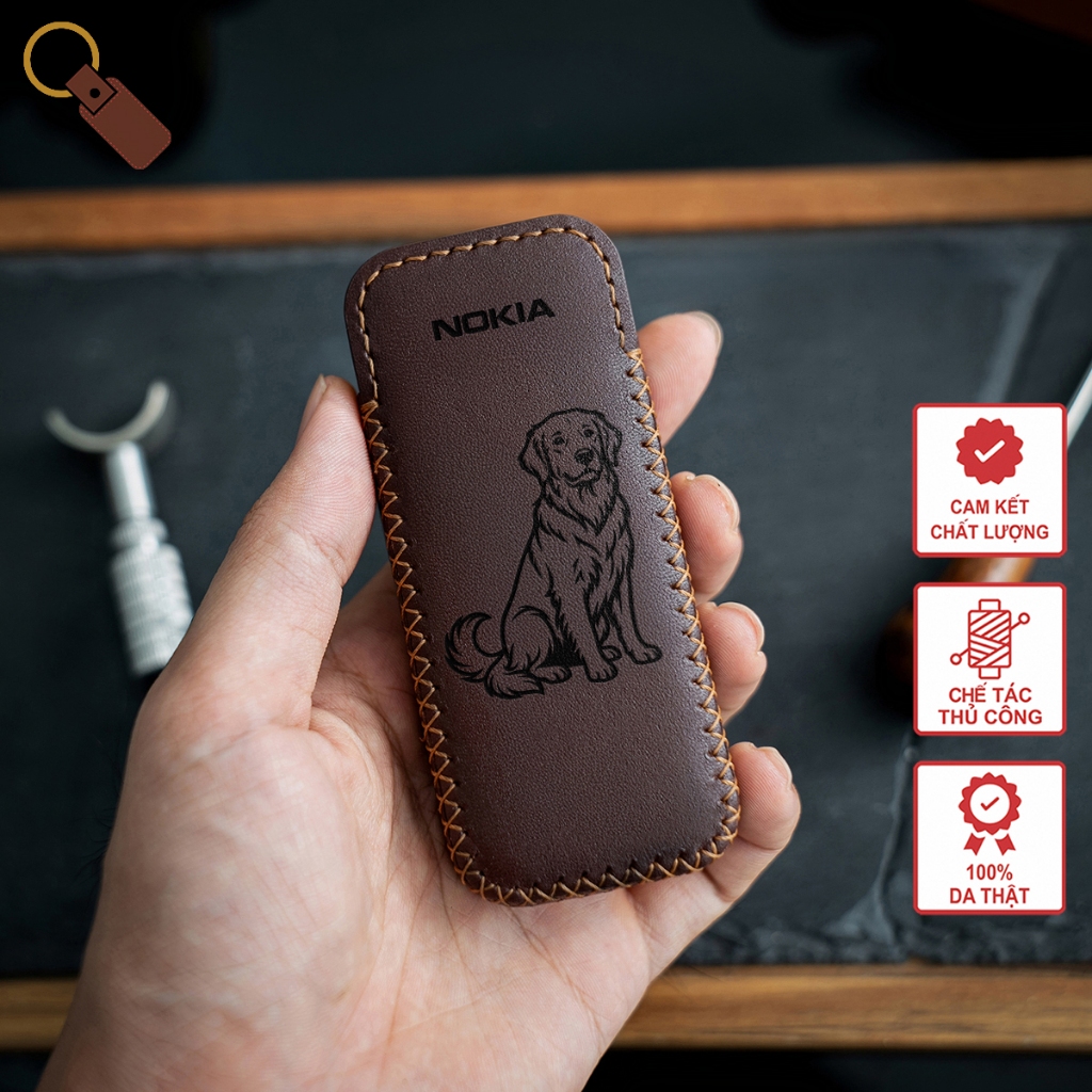 เคสโทรศัพท์หนังสําหรับ N0kia 6700, 8800 - สลักด้วยภาพสุนัข - งานฝีมือจากหนังวัวแท้ - สีน้ําตาล