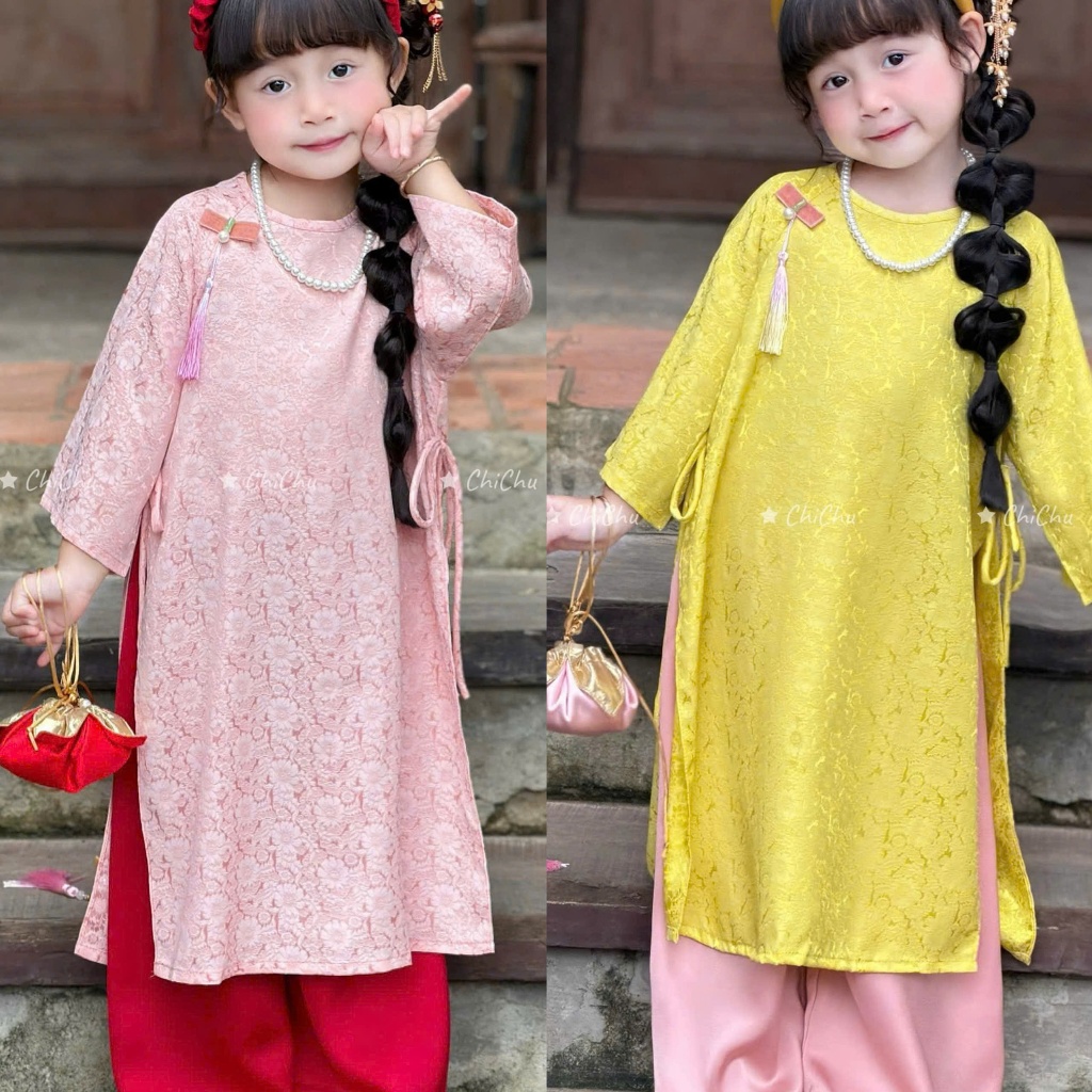 ผ้าไหมสาว Chichu นุ่ม ao dai ชุดพร้อมแผงคอฟรี 25AD18