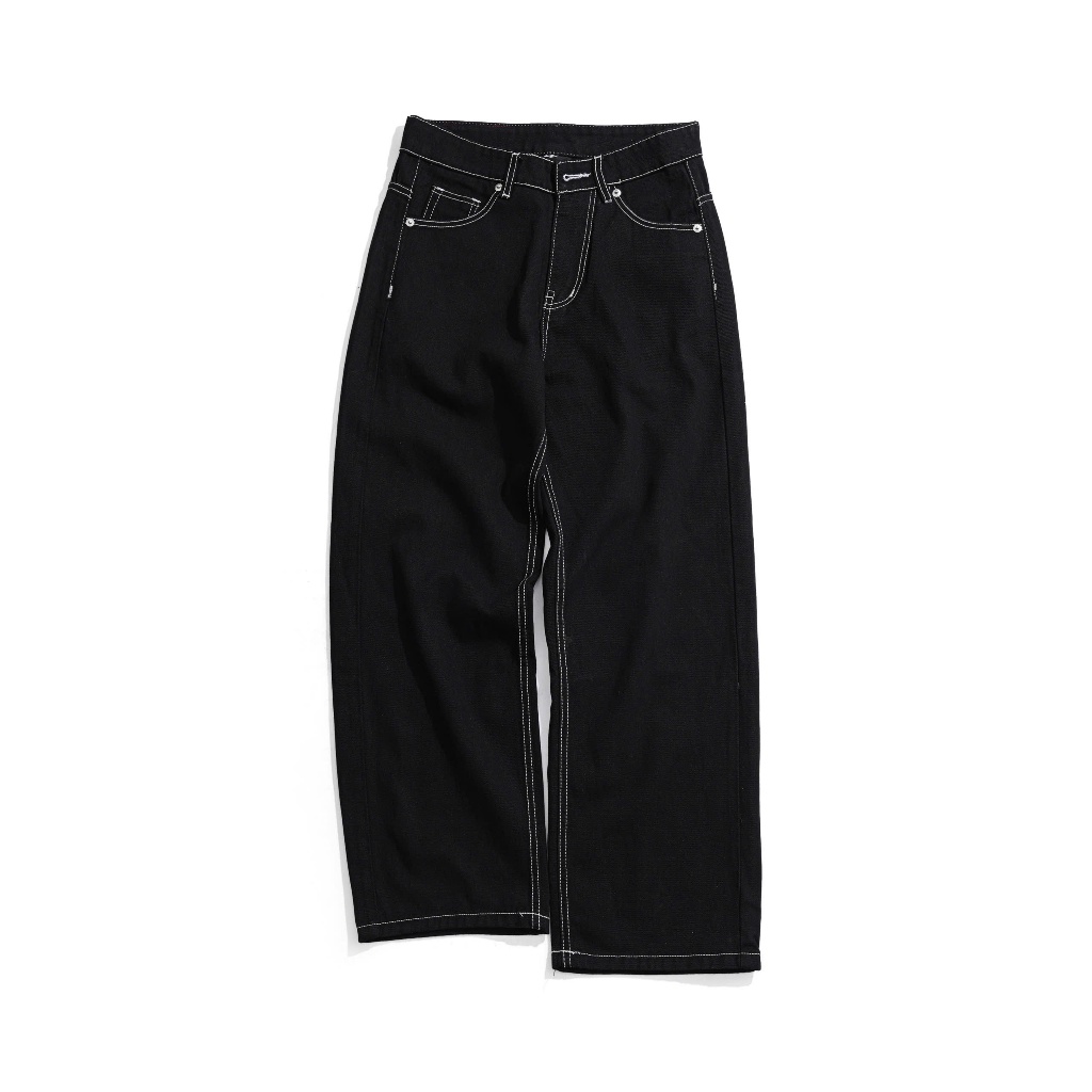 BLACK WHITE THREAD WIDE STRAIGHT JEANS WHOSE - กางเกงยีนส์ขากว้าง STRAIGHT Hoes Studio 1720