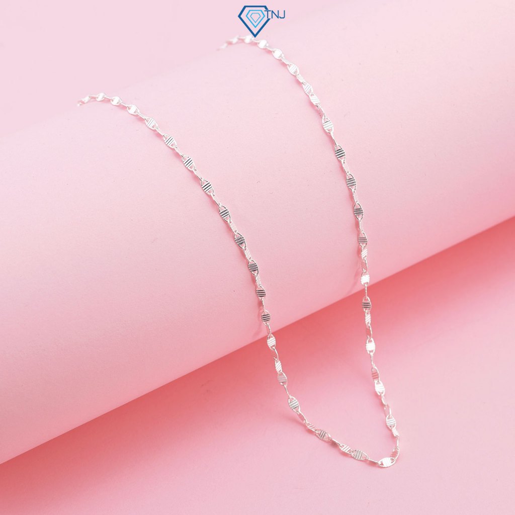 สร้อยคอเงินผู้หญิงพร้อมลิงค์แบนไม่มีใบหน้า DNK0034 - TNJ Jewelry