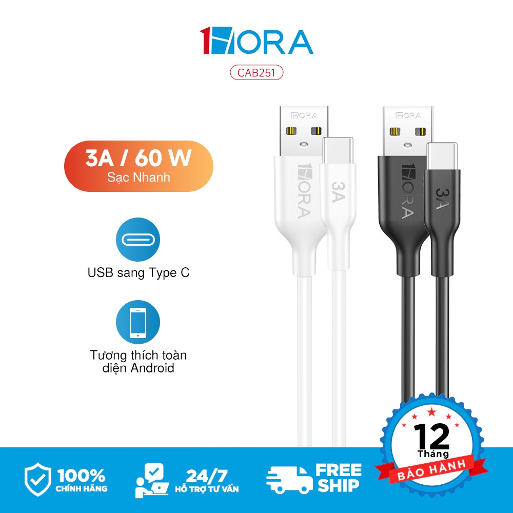Type c สายชาร์จเร็ว 3A 60W 1HORA สายยาว 1 ม. สําหรับ Samsung Xiaomi Oppo iP