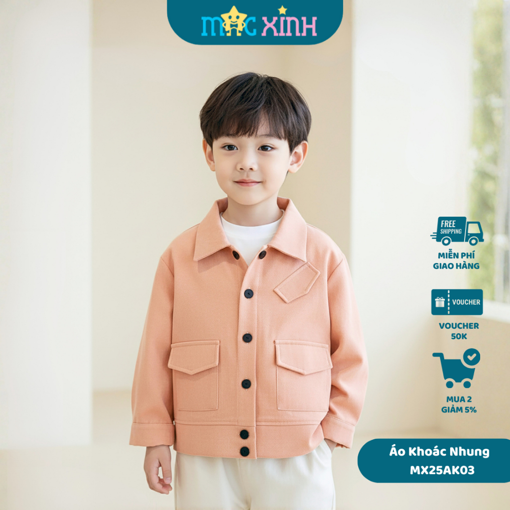 เสื้อแจ็คเก็ตเด็กชายกํามะหยี่คุณภาพสูงสไตล์ไดนามิกเกาหลี - Macxinh KID MX25AK03