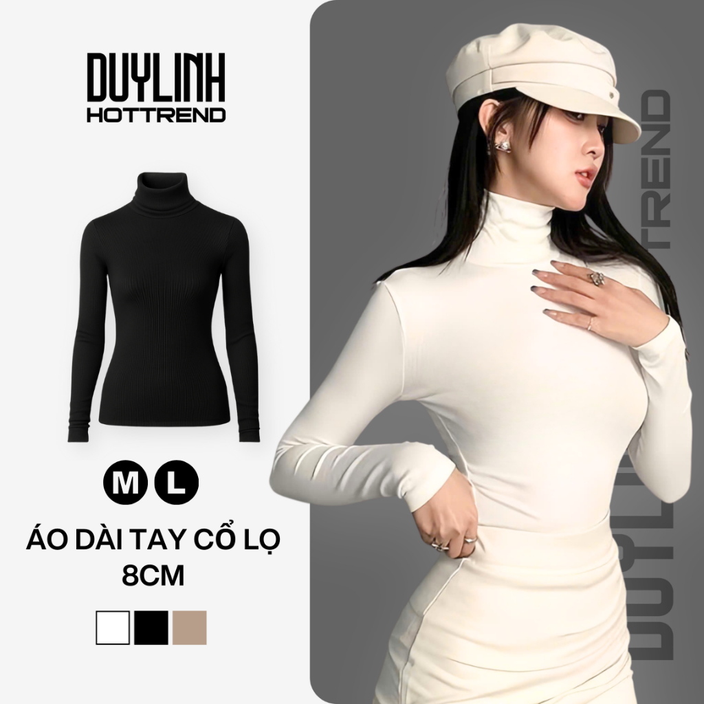 [ราคาเปิด] Duy Linh เสื้อคอเต่าผ้าฝ้าย borip สําหรับผู้หญิง 8 ซม. แขนยาวทรงสลิม ADT15