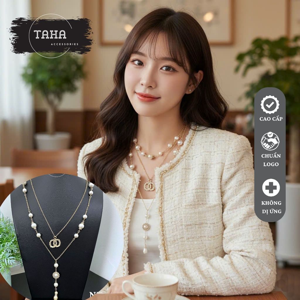 สร้อยคอหยกยาว 2 ชั้นหรูหรา เครื่องประดับแฟชั่นสุดหรู TAHA Accessories CH