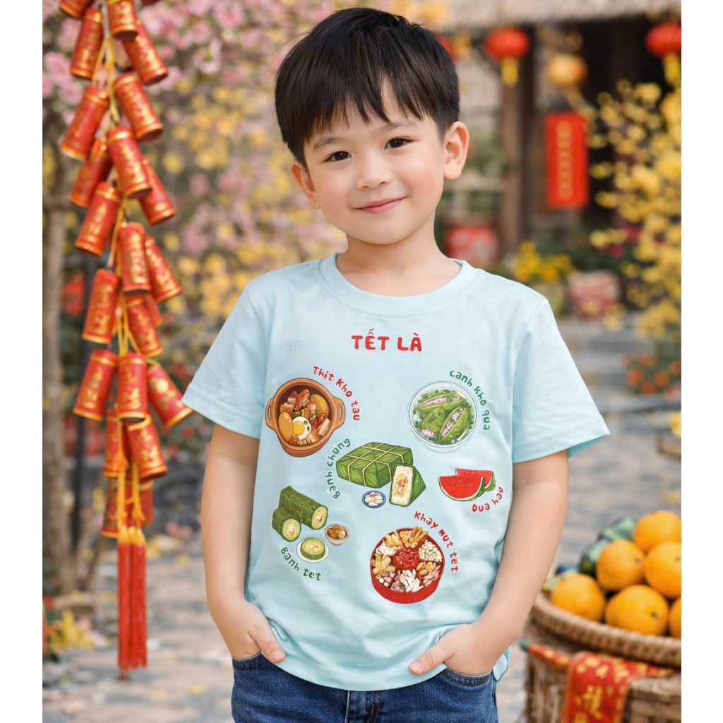 เสื้อยืด Combo Tet เป็นเนื้อตุ๋น สําหรับเด็กชายและเด็กหญิง 6kg-32kg.AT54 .