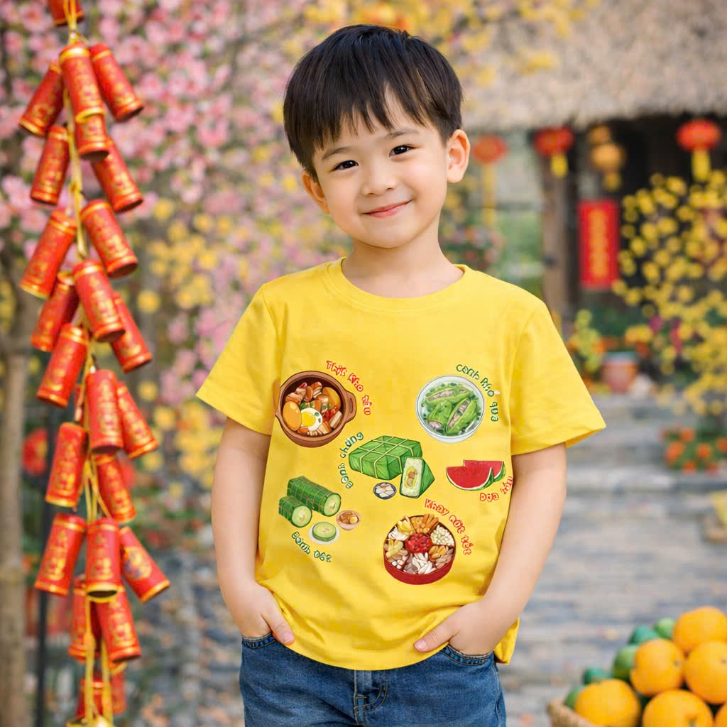 เสื้อยืด Combo Tet เป็นเนื้อตุ๋น สําหรับเด็กชายและเด็กหญิง 6kg-32kg.AT54 .