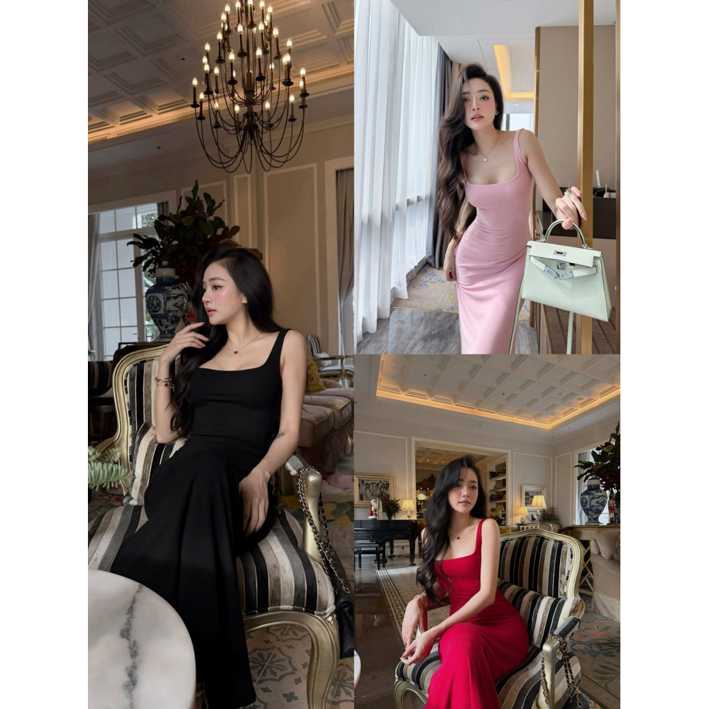 แม็กซี่เดรสคอเหลี่ยม Siu slay 🩵Hkt2T-Store