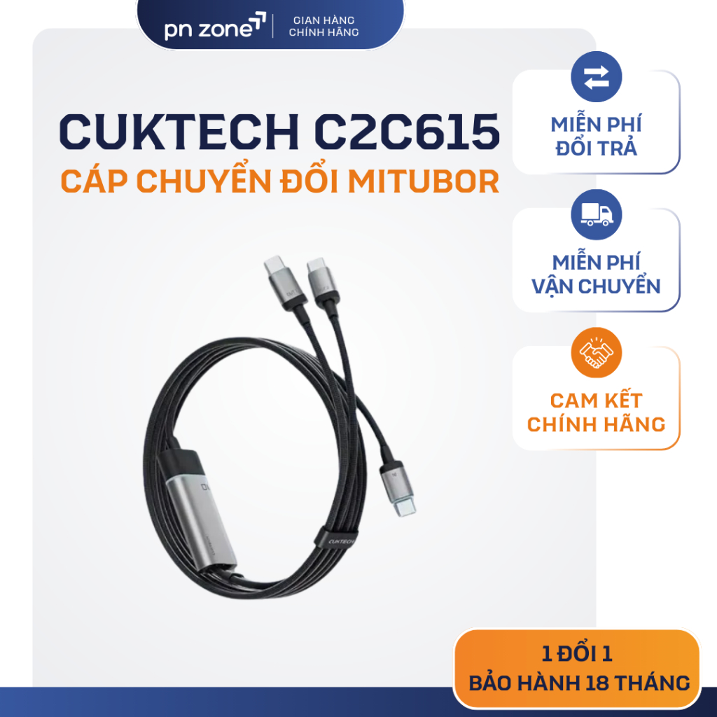 สายคู่ Cuktech C2C515 100W - รับประกันคุณภาพ 18 เดือน