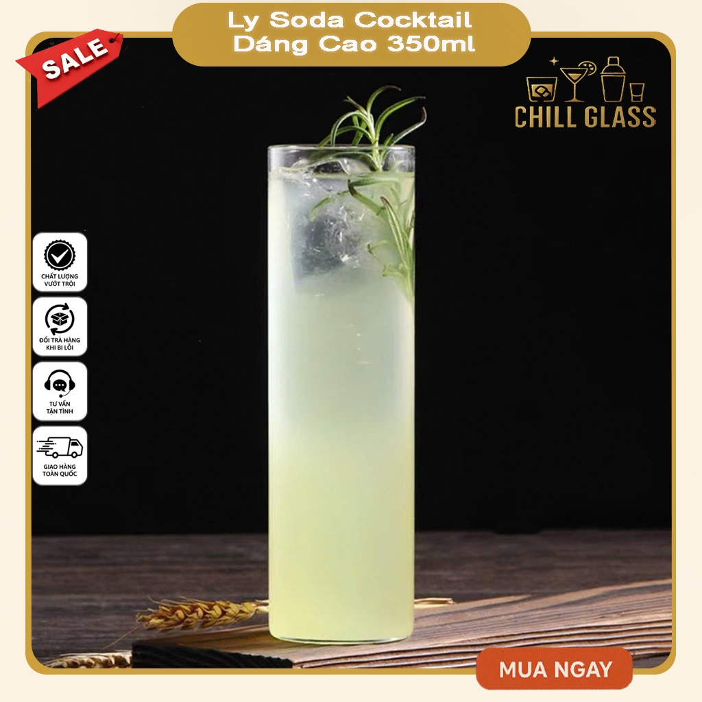 แก้ว Collins สูง 350ml - ถ้วยแก้วบาร์ Highball Classic สําหรับผสมโซดา, Mojito, Gin, Tonic