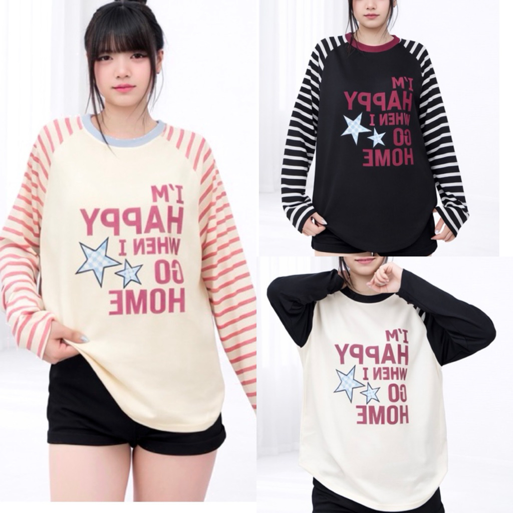 เสื้อยืดแขนยาวพิมพ์ลายตัวอักษรและแถบ 631 ขนาดใหญ่ 45-85กิโลกรัม วัสดุยางยืดทับทิมหนาน่ารัก