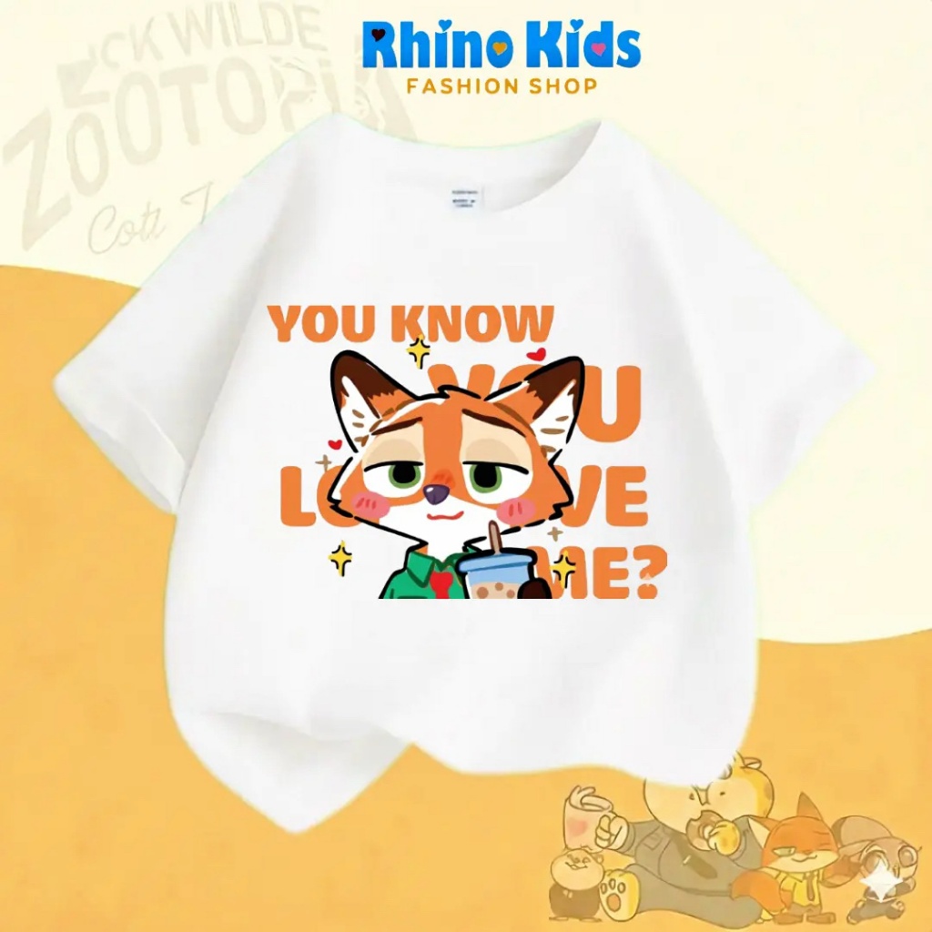 AZ120 - เสื้อยืด RHINO KDS สําหรับเด็กชายและเด็กหญิง ผ้าคอตตอนเนื้อนุ่ม HOT TREND ลายสวนสัตว์