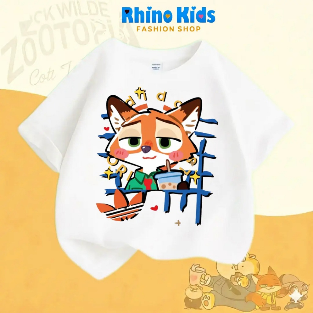 AZ124 - เสื้อยืด RHINO KDS สําหรับเด็กชายและเด็กหญิง ผ้าคอตตอนเนื้อนุ่ม พิมพ์ลาย HOT TREND zootopia 