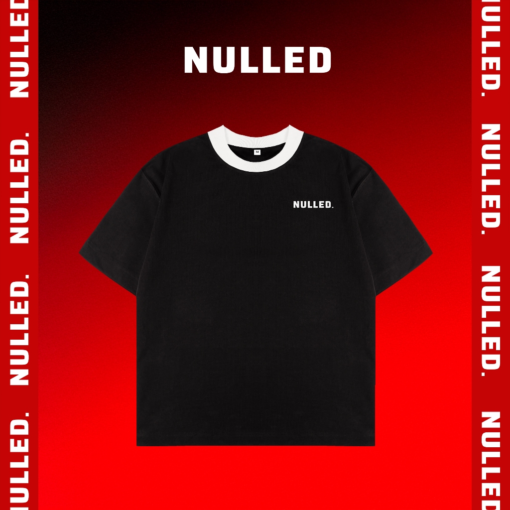 ใหม่ เสื้อยืดสีพื้นคอปกทรงกล่องสีดําขลิบสีขาวครบไซส์สําหรับผู้ชายและผู้หญิง | N-T25-DVT
