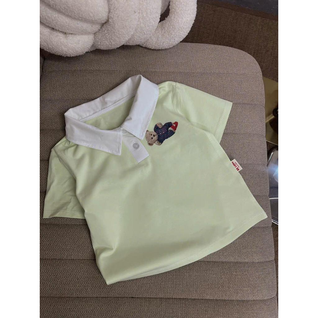 T2 เสื้อยืดสีทึบคอปกเด็กสําหรับเด็กผู้หญิง - 5H