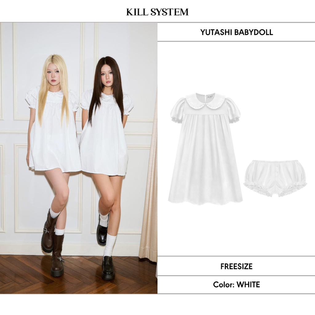 เสื้อ Babydoll เซตคอกลมและแขนพัฟและกางเกงขาสั้น YUTASHI - KILL SYSTEM