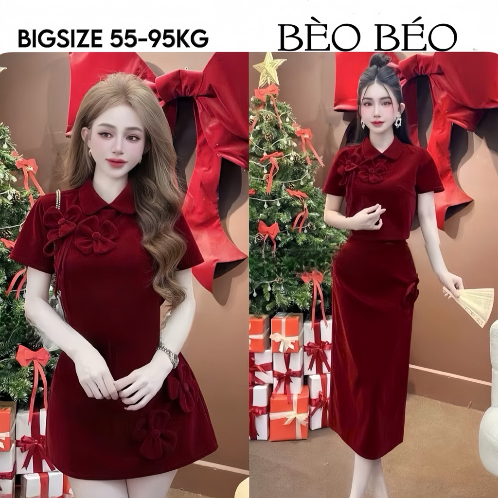 [แมวอ้วนไซส์ใหญ่] SET OF SHIP-NECKLACE DRESS WITH FLOWERS WITH LONG / SHORT SKIRT BIGSIZE FORM 60-90