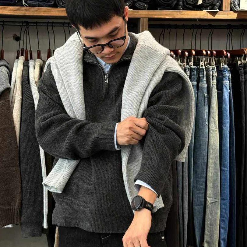 DENIMST M064 เสื้อกันหนาวผู้ชาย เสื้อกันหนาวคอเต่าหนา