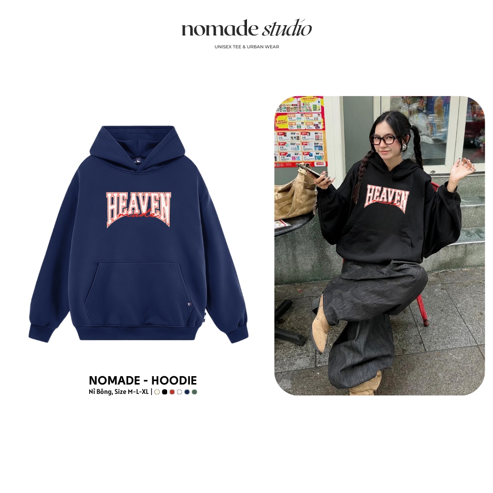 NOMADE STUDIO BST06 Heaven หลวมผ้าฝ้าย Hoodie - Unisex 2 ชั้นหมวกเสื้อกันหนาวเรียบหนากราฟิก Streetwe