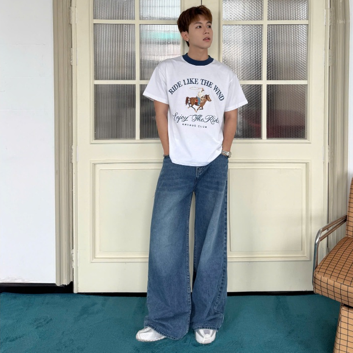 AB HOUSE - กางเกงยีนส์ขากว้าง GRIND สําหรับผู้ชายและผู้หญิง