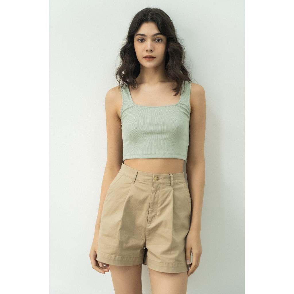 AMM เสื้อแขนกุดผู้หญิง คอเหลี่ยมสั้น ผ้าริบน้ําหนักเบา W-TA24S-008