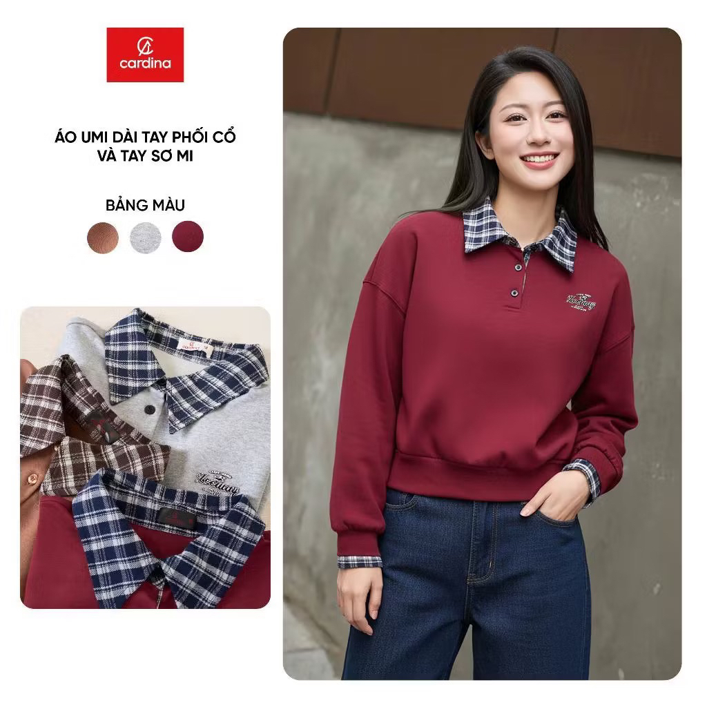 5ANF04 CARDINA เสื้อเชิ้ตผู้หญิงเนื้อ umi ชายแขนยาว คอปก และแขน 5ANF04