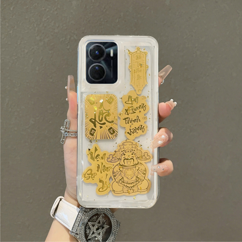 [ Vivo Y16 4G/Y16 5G ] HK Transparent 3D Crystal Case Gold Leaf - Golden Prosperity