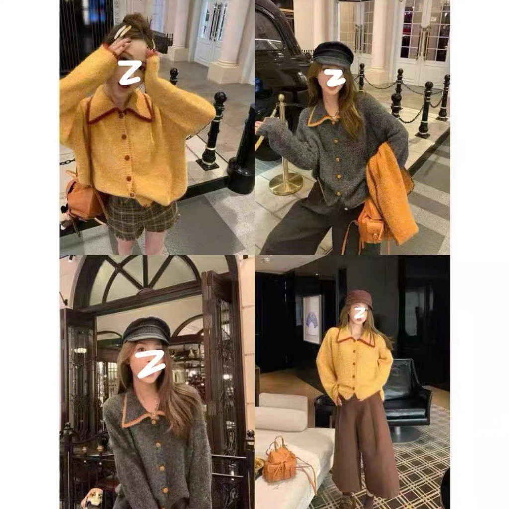 (QCC) DH77 DAHAN เสื้อคาร์ดิแกนคอปกเปิดพร้อมชายเสื้อ – Vintage & บุคลิกภาพ