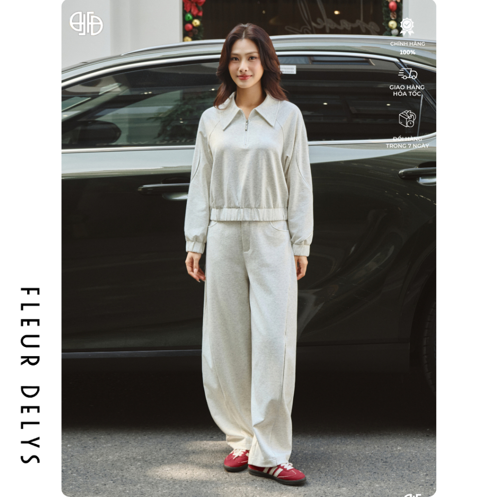 (Still In Motion) ชุดเสื้อซิปคอปกเปิดลงขนแกะพร้อมเลกกิ้งและสีเงิน Fleurs DL25TBO191