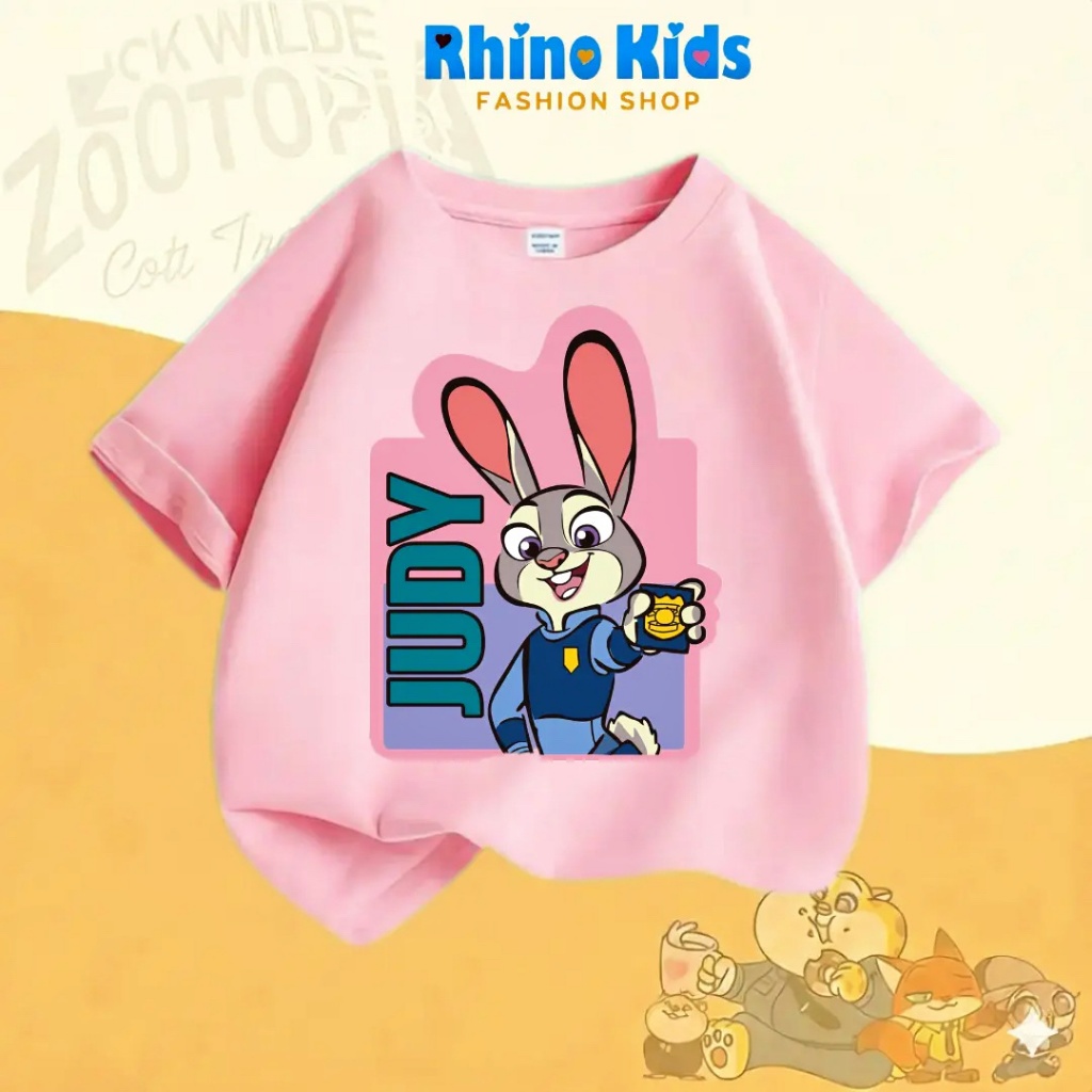 AZ129 - เสื้อยืด RHINO KDS สําหรับเด็กชายและเด็กหญิง ผ้าคอตตอนเนื้อนุ่ม พิมพ์ลาย HOT TREND zootopia 