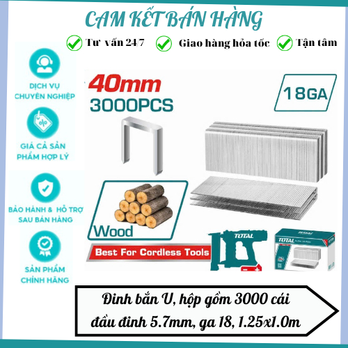 ตะปู U กล่องทิปเล็บ 5.7 มม. 18 เกจ 1.25x1.0m TOTAL TAC918403
