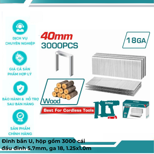 ตะปู U กล่องทิปเล็บ 5.7 มม. 18 เกจ 1.25x1.0m TOTAL TAC918403