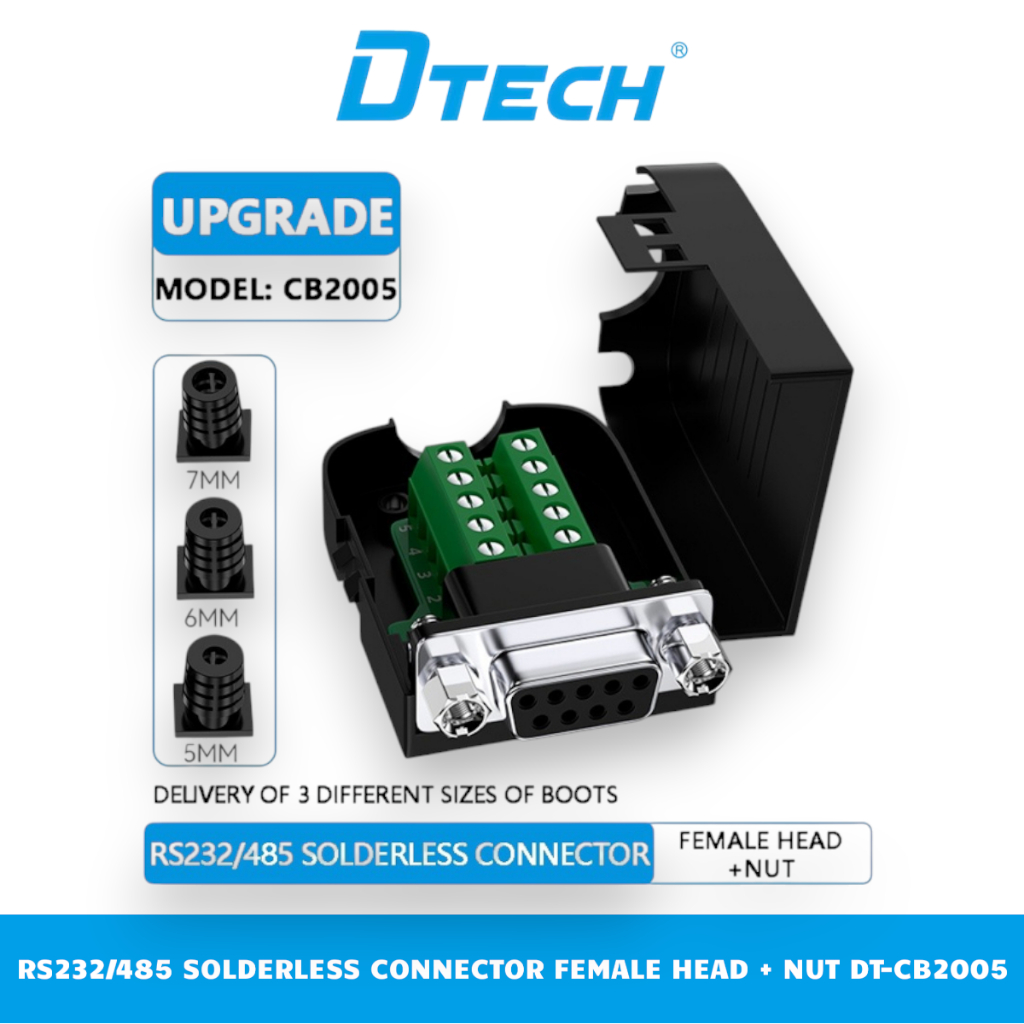 RS232/485 อะแดปเตอร์อนุกรมแบบไม่เชื่อมเป็น DB9 Liner 5/6/7 มม. (F) พอร์ต Com พร้อมสกรู DTECH DT-CB20