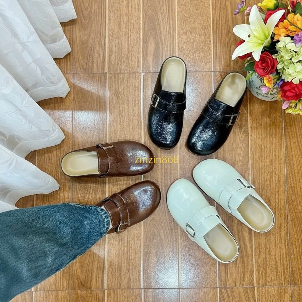 (แบบกว้าง) -ZINZIN868- 4f หัวเข็มขัดหนังสิทธิบัตร- S16- รองเท้าแตะผู้หญิง 4CM High Sole นุ่มสบายหนัง