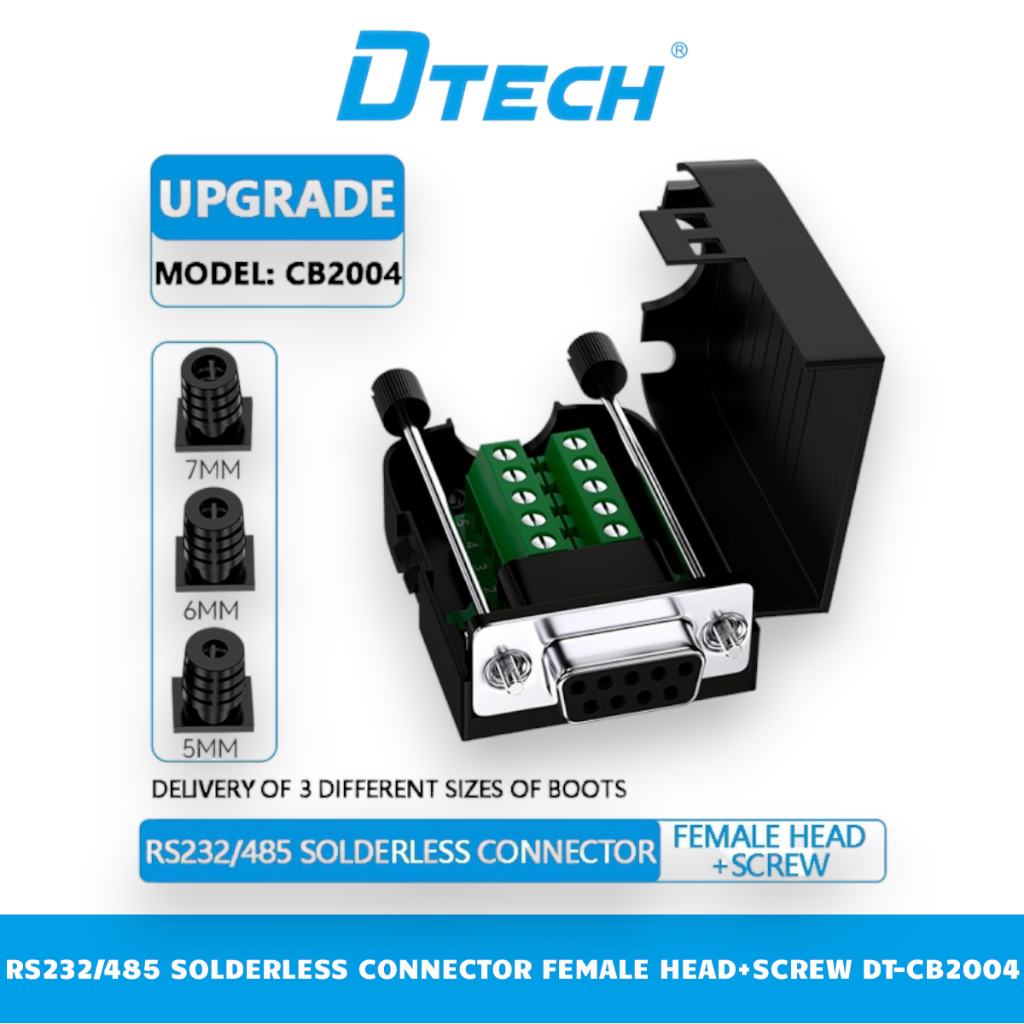 RS232 อะแดปเตอร์อนุกรมไม่เชื่อมไปยังพอร์ต Com DB9 Liner 5/6/7 มม. (F) พร้อมสกรู DTECH DT-CB2004