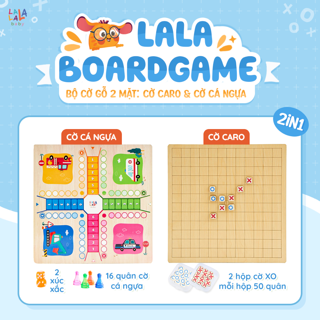 Lala boardgame 2 in 1 กล่อง หมากรุกม้าน้ํา และหมากรุก X-0 ฝึกคิดเด็ก 5+