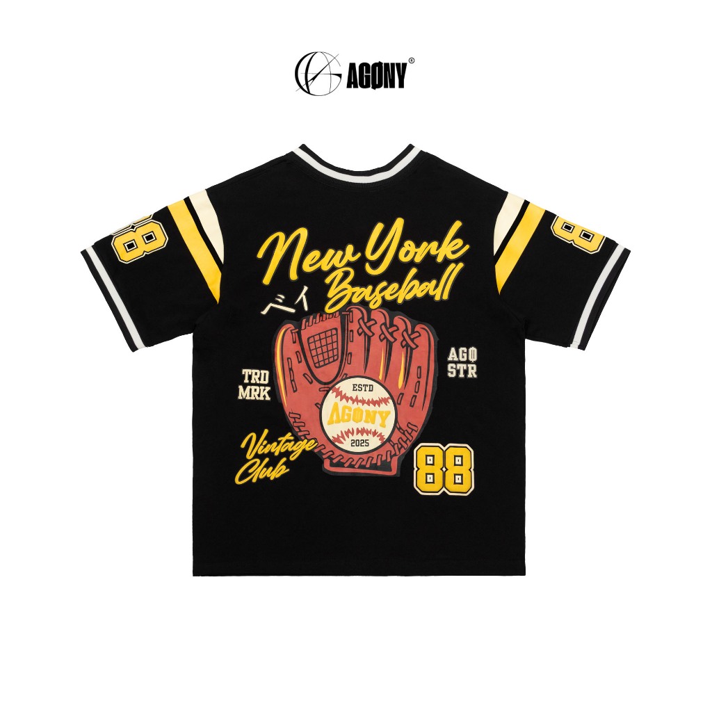 New York Baseball 88 V Neck Vintage Black Jersey - Agony Story