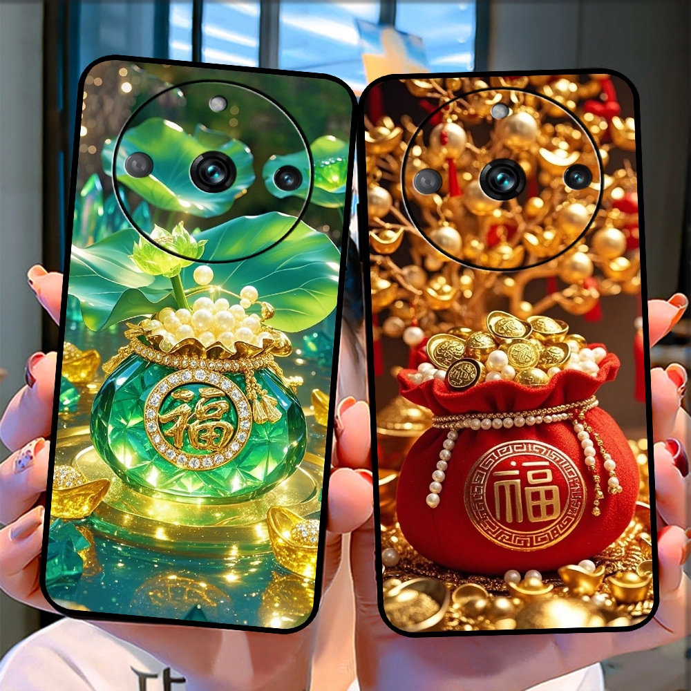 เคสยืดหยุ่นสีดําสําหรับRealme 11 / 11 PRO 5G / 11 Pro+ 5G (11 Pro PLUS 5G) พร้อมรูปทรงกระเป๋านําโชคล