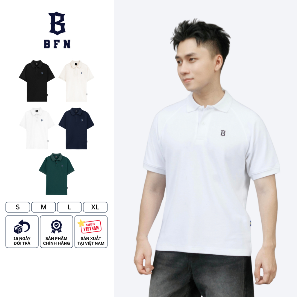 BFN เสื้อโปโลชายปักโลโก้ข แบบพื้นฐาน ผ้าคอตตอนจระเข้หนา แฟชั่น เรียบหรู - BFPL002