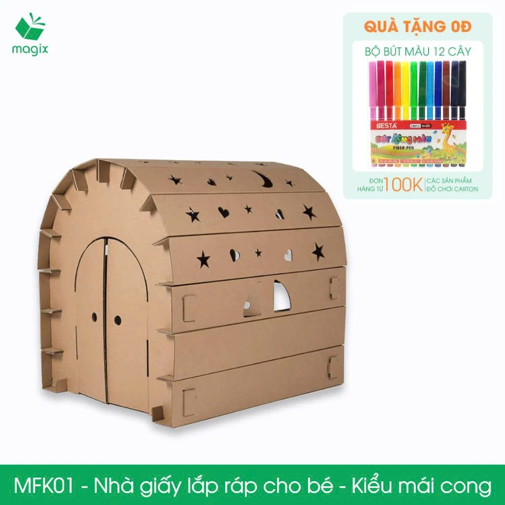 บ้านกระดาษแข็งขนาดใหญ่ 3D รุ่นสําหรับเด็ก 100x85x78 ซม. - DIY creative hard Cardboard ประกอบของเล่น-
