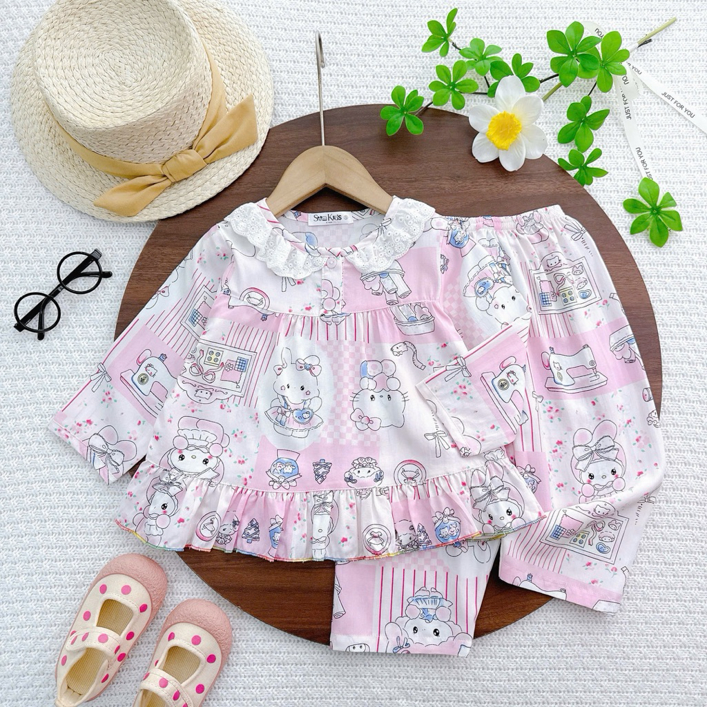 สค ชุดผ้าลินินแขนยาวและกางเกงขายาวสําหรับเด็กผู้หญิงทําจากผ้าลินินผิวคู่ที่เย็นสบาย ๆ ดูดซับ ล5