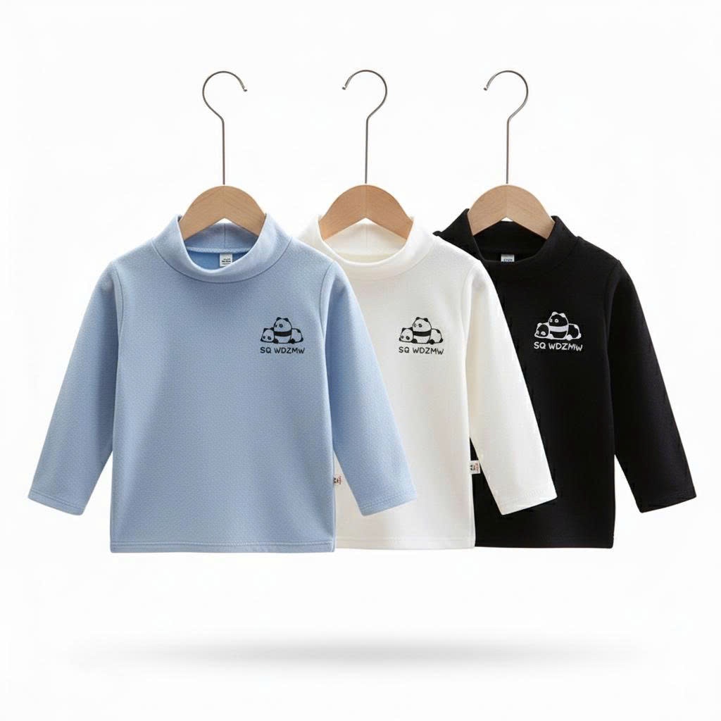 {ใหม่} คอมโบเสื้อยืดแขนยาวคอปกสูง 3 ตัวสําหรับเด็กชายและเด็กหญิงตั้งแต่ 1 ถึง 8 ขวบ ผ้าคอตตอนเนื้อนุ