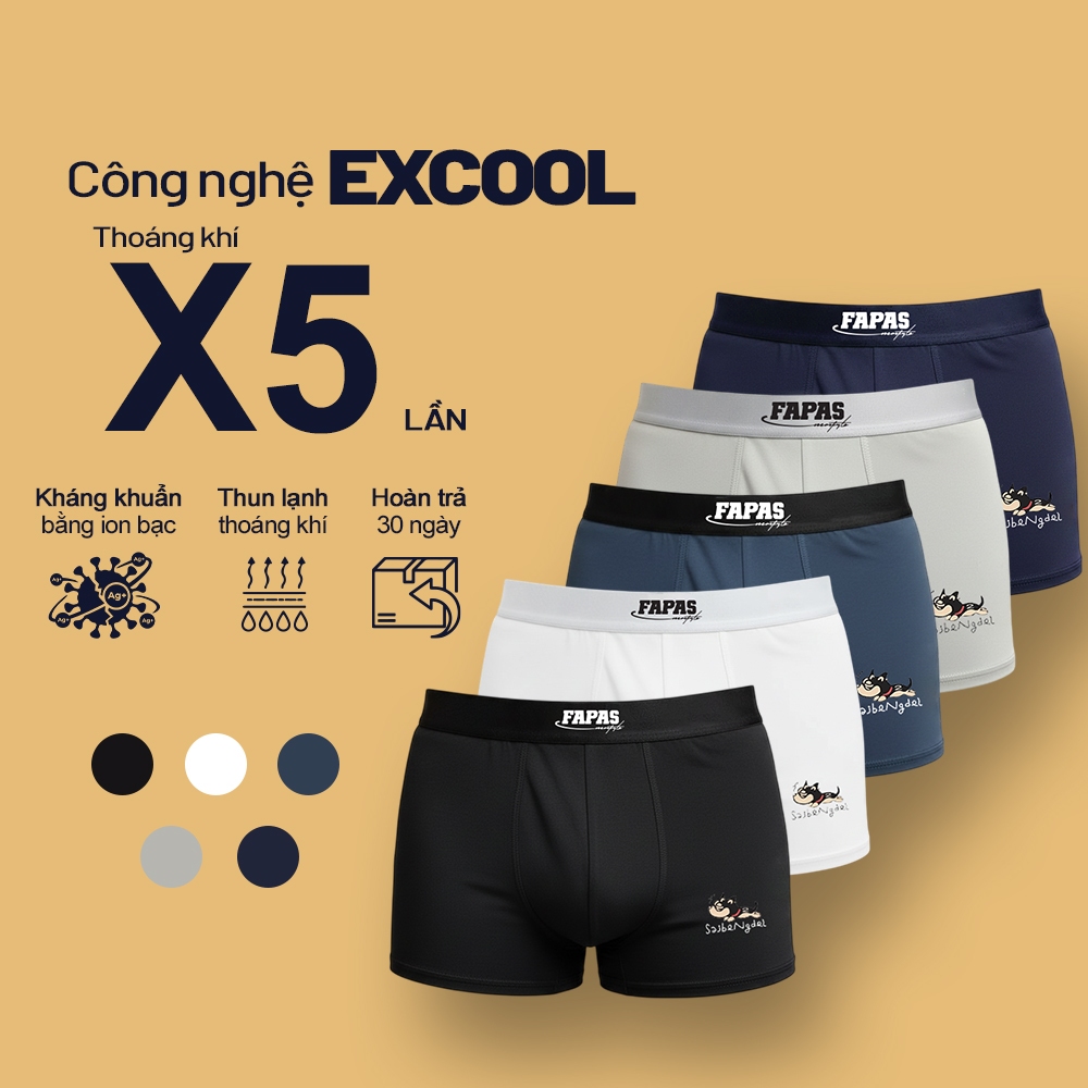 Combo 4 กางเกงบ็อกเซอร์ผู้ชาย Fapas พร้อม Cold Breathable Elastic คุณภาพสูง 4-Way ยืดต้านเชื้อแบคทีเ