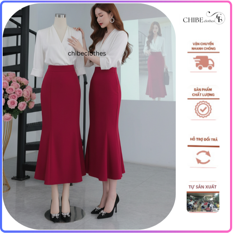 CHIBECLOOTS CV185 กระโปรงปลาคู่ 2 ชั้นเอวสูงอ่อนเยาว์พร้อมซับใน