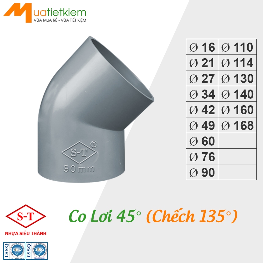 [WHOLESALE] Co Float 45, Can 135 PVC non-16,21,27,34,42,49,60,76,90,110,114,130,140,160,168, SUPER T