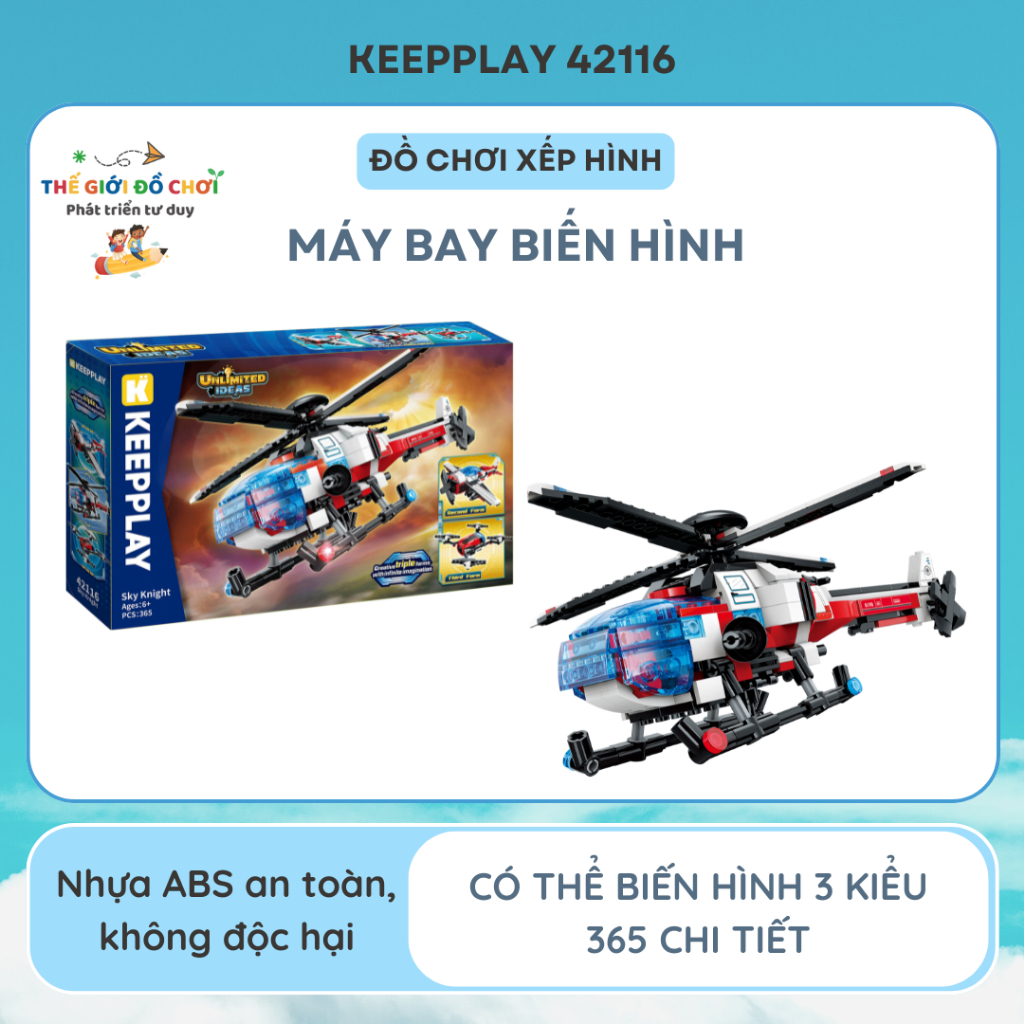 Keepplay 42116 Assembly Toy - Transforming Plane 3 รูปแบบสําหรับเด็กผู้ชายอายุ 6 ปี (365 ส่วน)