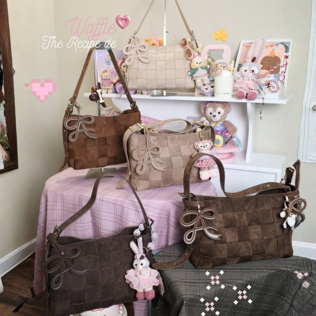 8angles กระเป๋าสะพายทอมือวาฟเฟิล ขนาดสายปรับได้ 12.5 นิ้ว