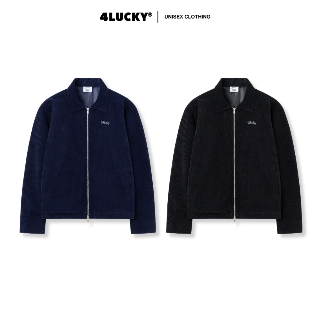 เสื้อแจ็คเก็ตกํามะหยี่ลายทาง Unisex 4Lucky 6168 เสื้อแจ็คเก็ตกํามะหยี่ปักลายตัวอักษร "4Lucky" ผู้ชาย