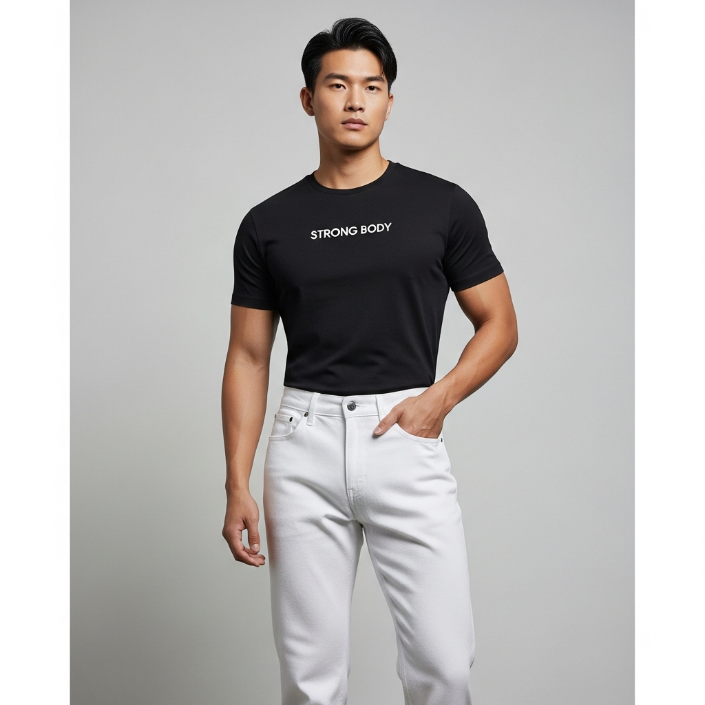 MENS ROUND-NECKLACE เสื้อยืด EMBROIDERED LESS ENVY{BEST GEN TI} ขวาบน. THICK ผ้าผ้าฝ้ายเนื้อนุ่ม STR